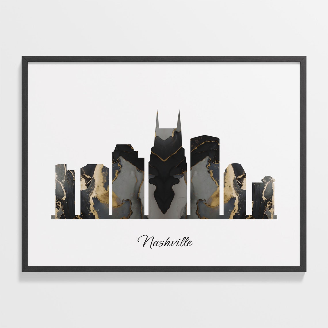 Nashville Luxury Black Gold Marble City Skyline Silhouette Poster