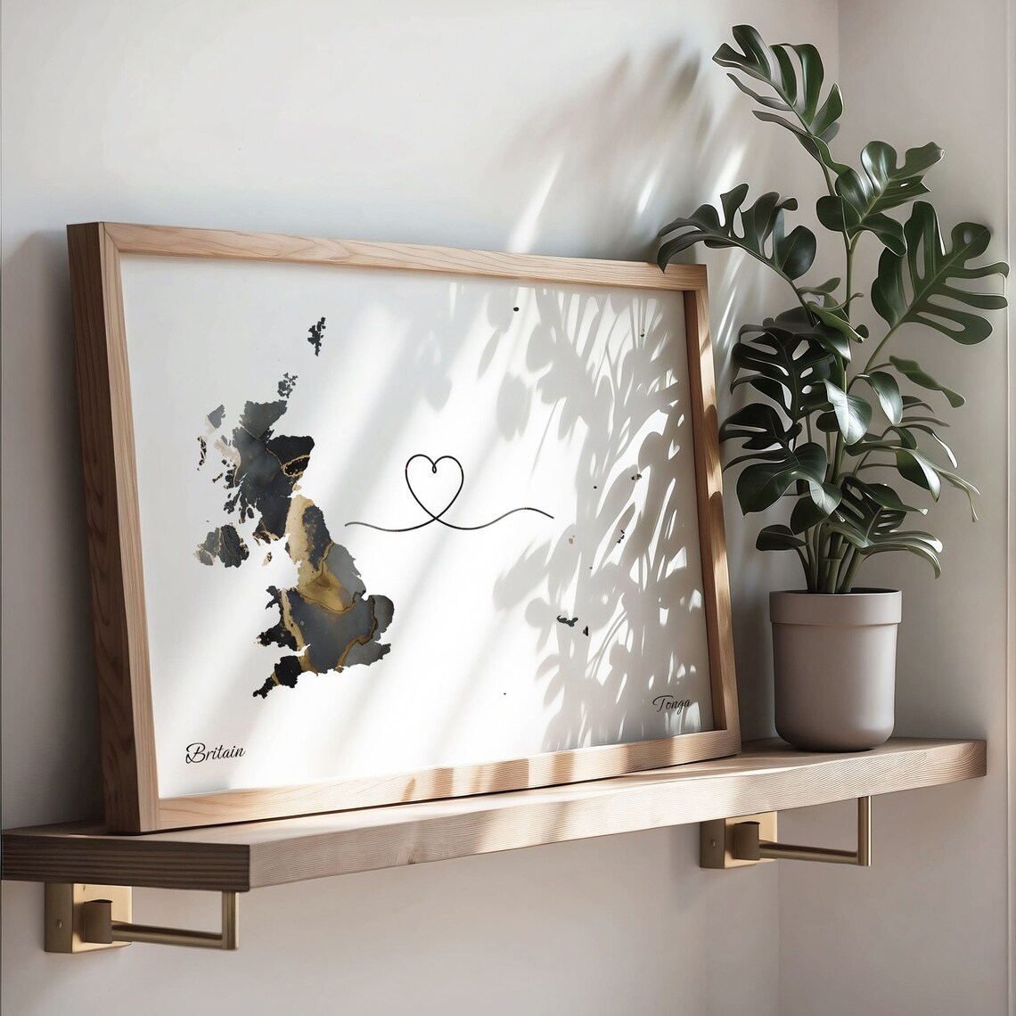 Britain and Tonga Heart Connection Black and Gold Marble Poster - Image 3