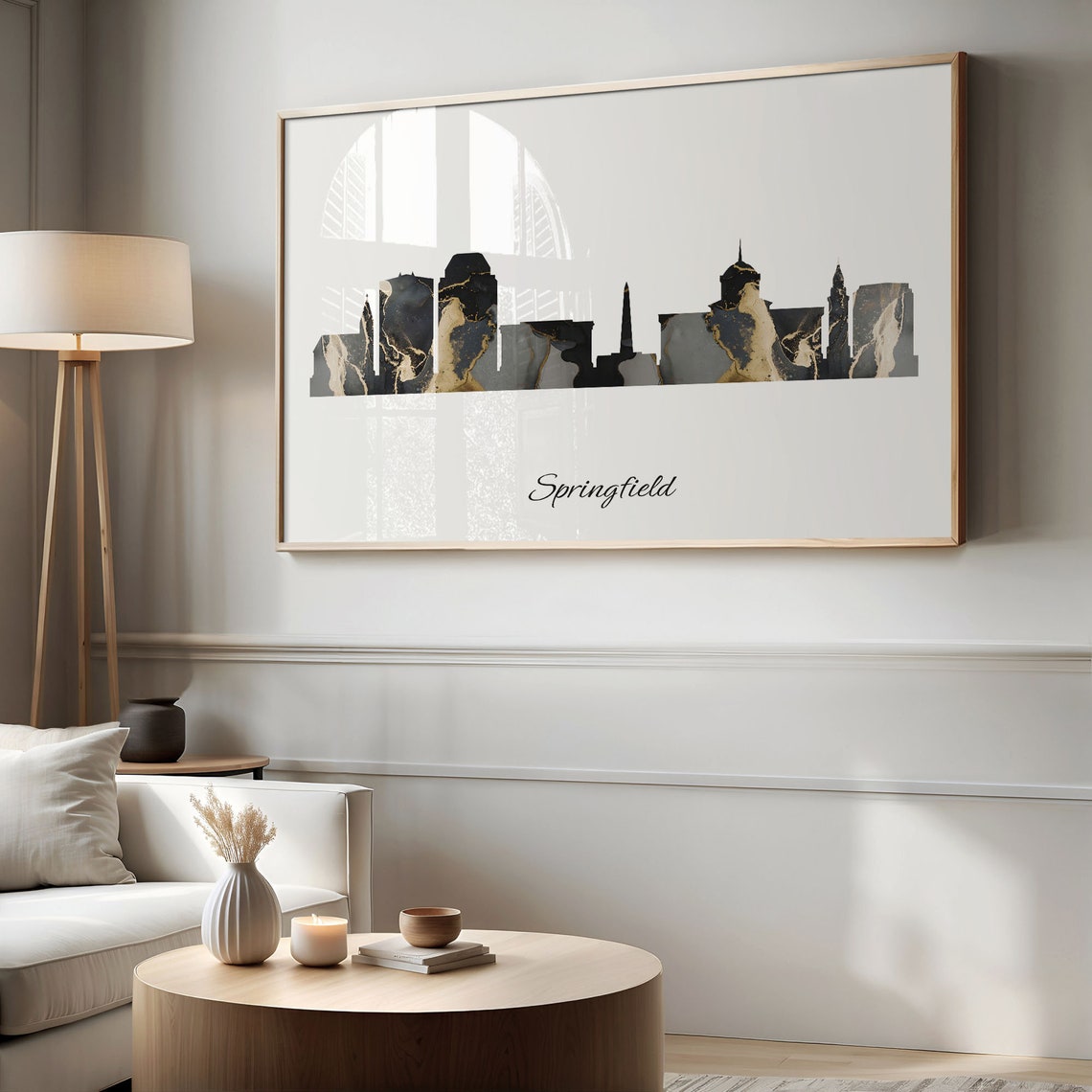 Springfield Black and Gold Marble Skyline Silhouette Art Poster - Image 2