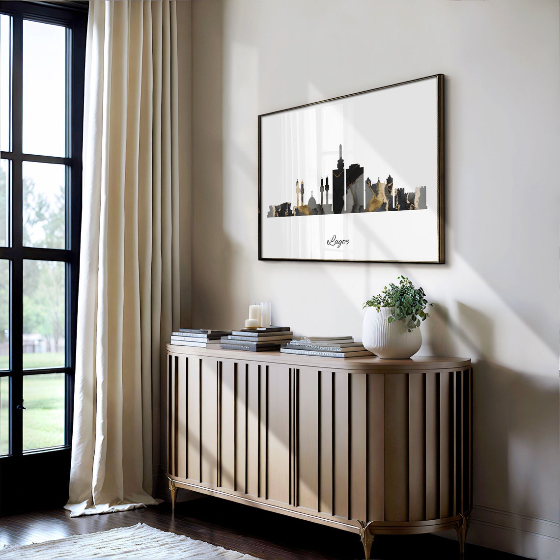Lagos Nigeria Black Gold Marble Skyline Silhouette Cityscape Poster - Image 4