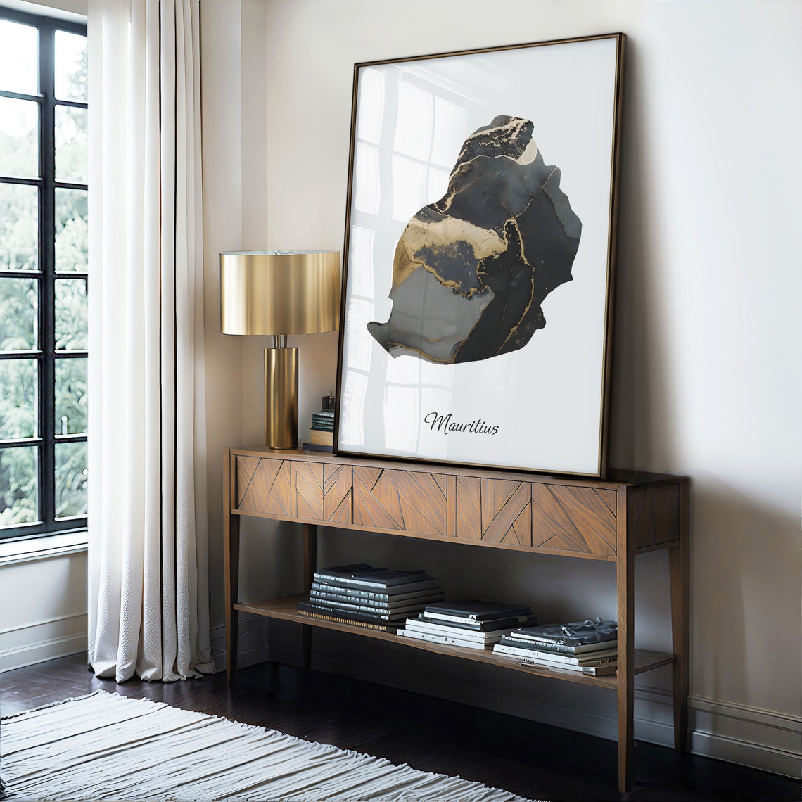 Mauritius Elegant Black Gold Marble Country Map Home Decor Art Poster - Image 4