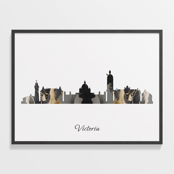 Victoria Canada Black Gold Marble Skyline Silhouette Art Poster