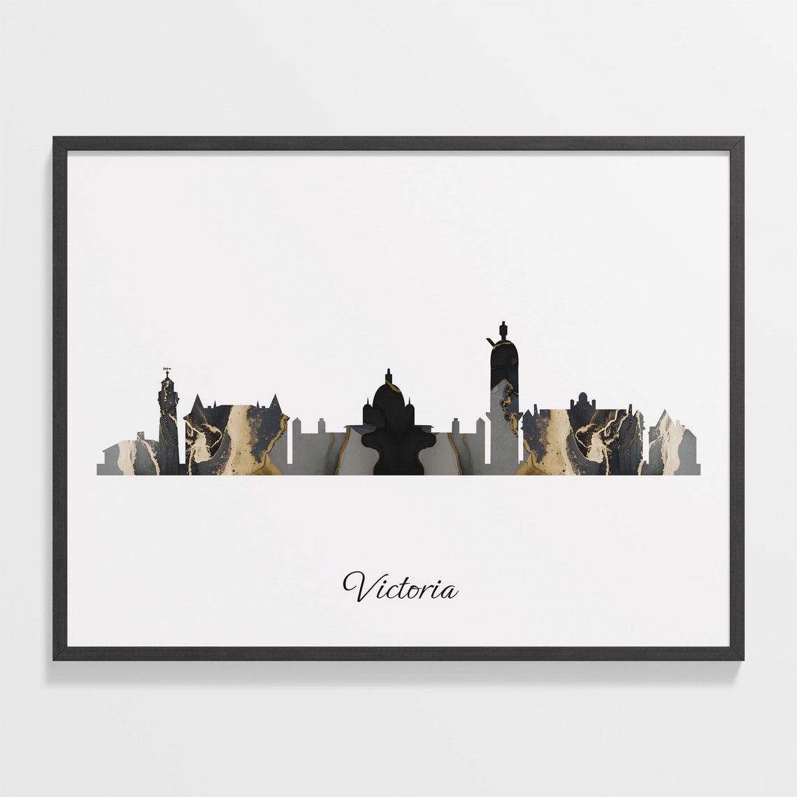 Victoria Canada Black Gold Marble Skyline Silhouette Art Poster