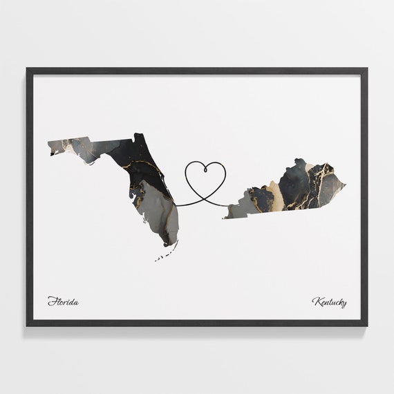 Florida To Kentucky Travel Map Poster, Relationship Map