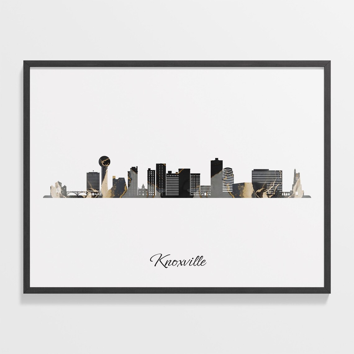 Knoxville Black Marble Skyline Sunsphere Poster Modern Cityscape Art