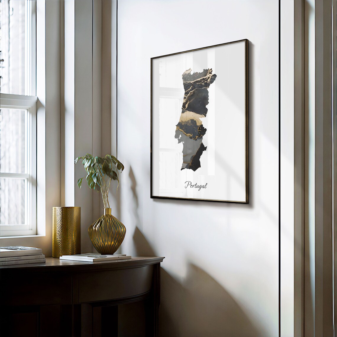 Portugal Black and Gold Marble Country Map Silhouette Minimalist Poster - Image 3