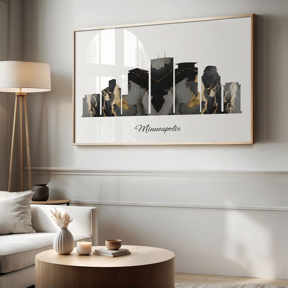 Minneapolis USA Marble Skyline Black Gold Minimalist Cityscape Poster - Image 2