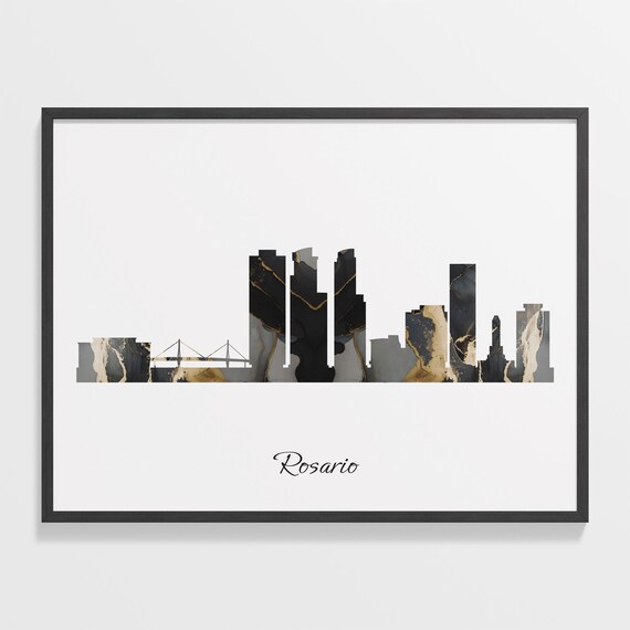 Rosario Black Marble Skyline Silhouette Poster Modern Cityscape Art