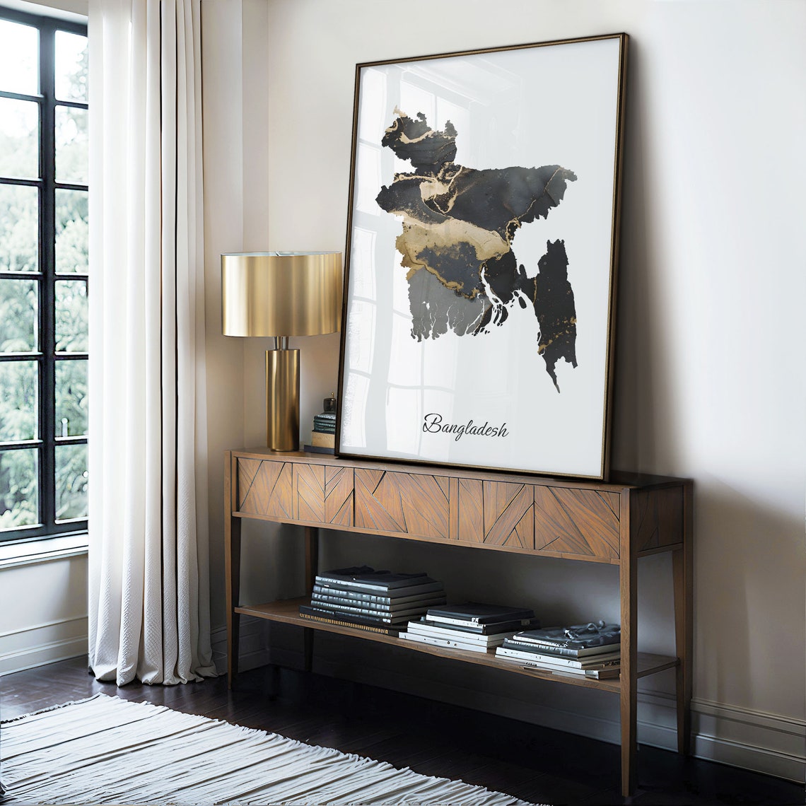 Bangladesh Black and Gold Marble Silhouette Country Map Poster - Image 4