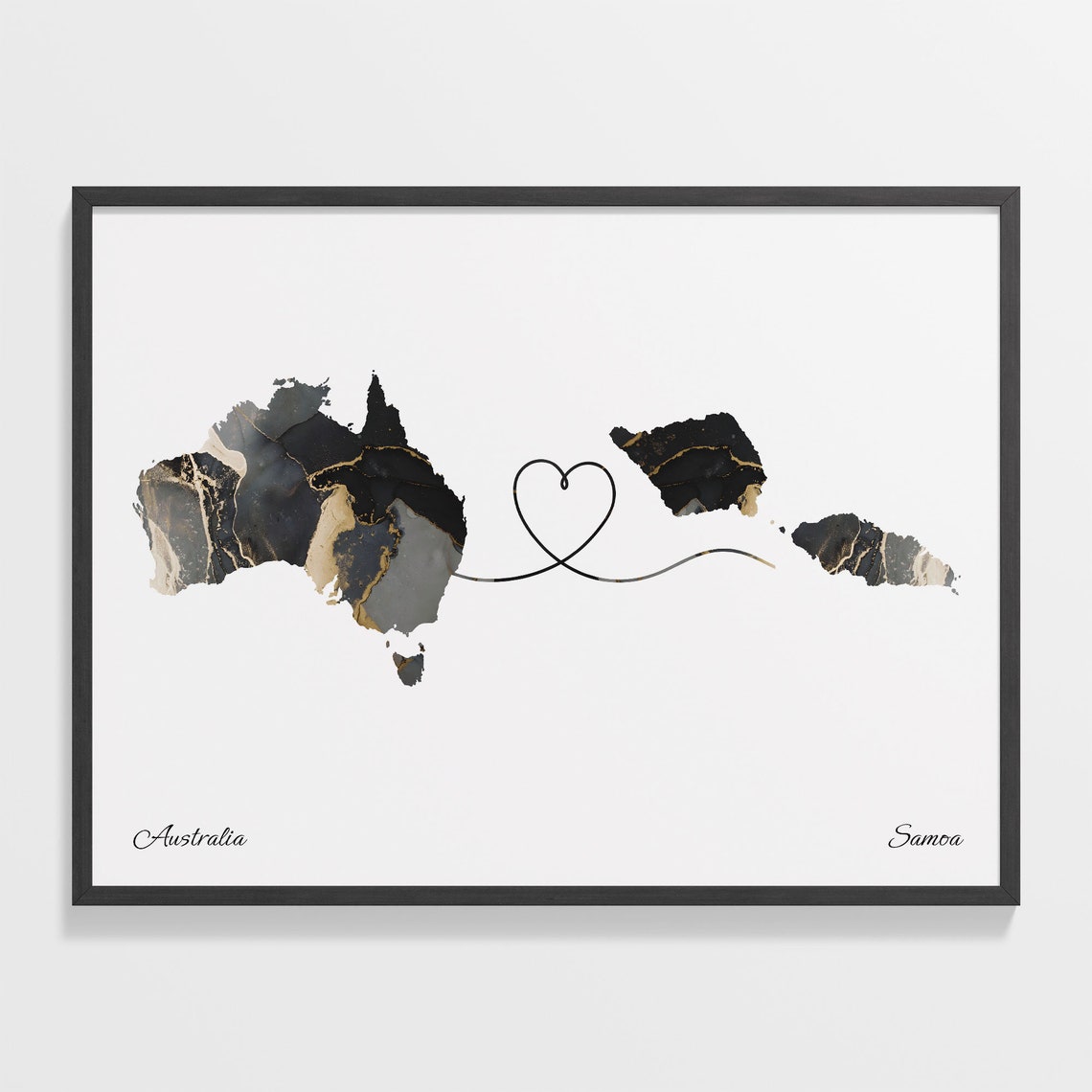 Australia Samoa Long Distance Love Heart Marble Map Gift Poster