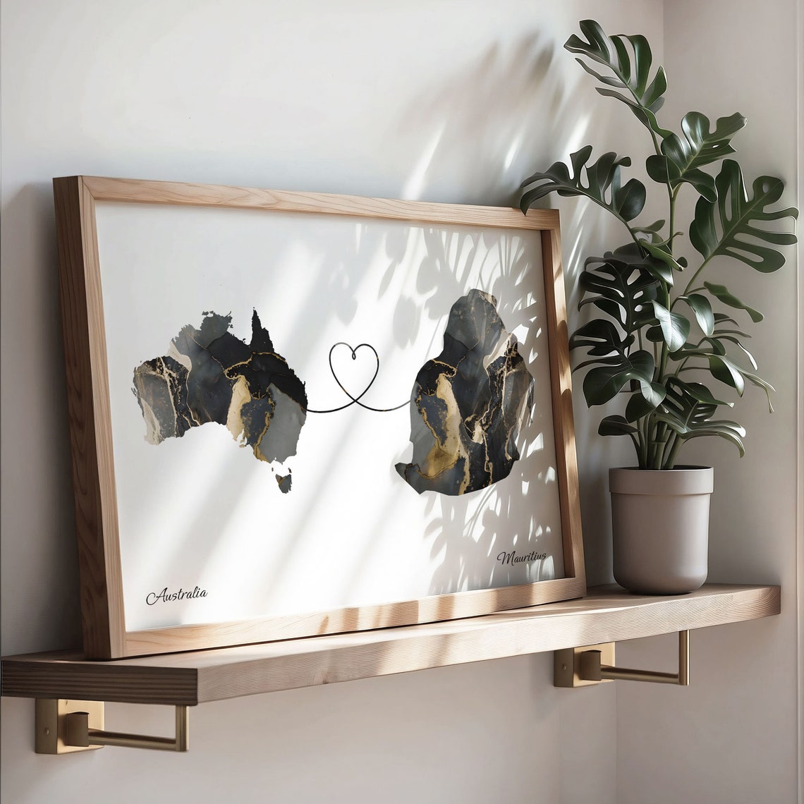 Australia Mauritius Marble Two Countries Heart Connection Art Poster - Image 3