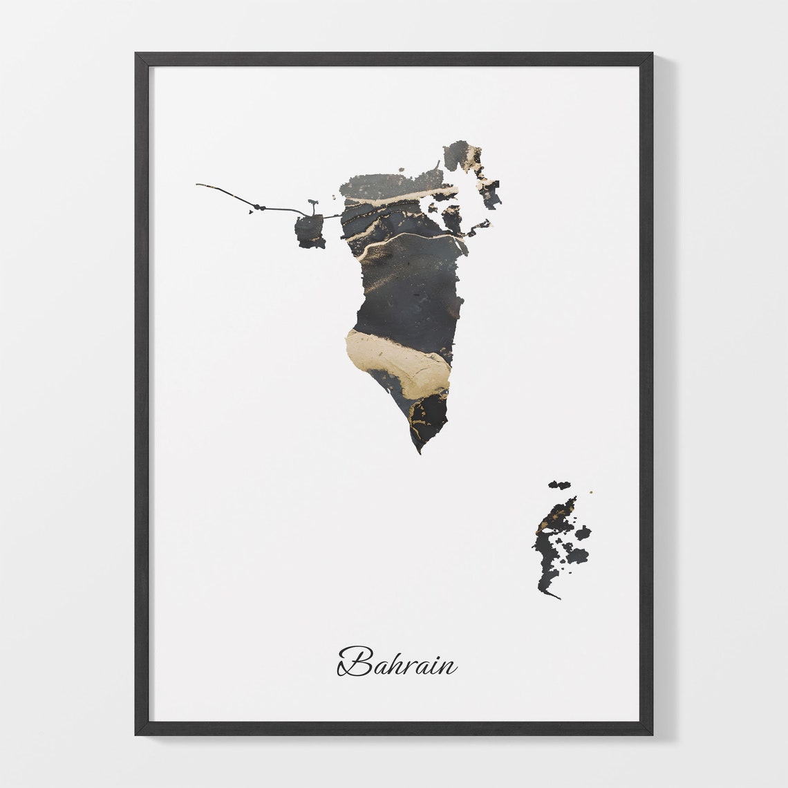 Bahrain Black and Gold Marble Silhouette Country Map Art Poster