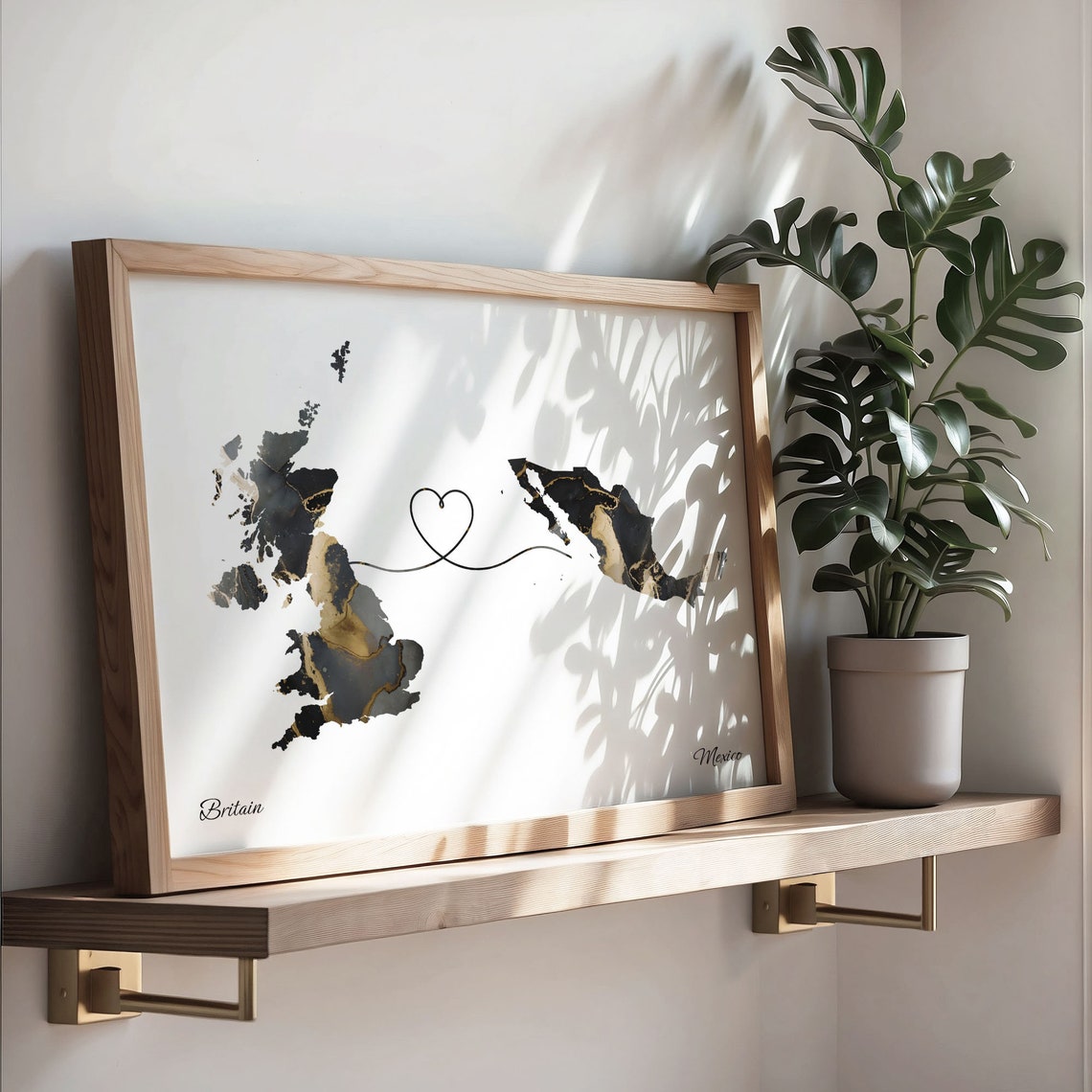 Britain and Mexico Heart Connection Black and Gold Marble Poster - Image 3