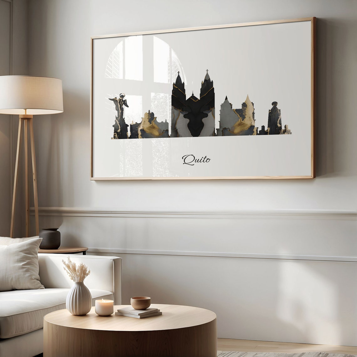 Quito Skyline Minimalist Black Gold Marble Cityscape Art Poster - Image 2