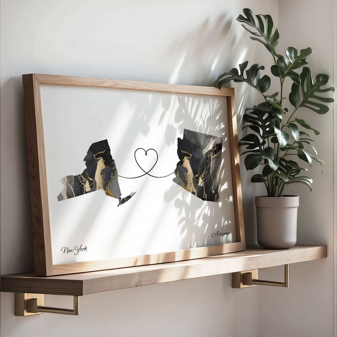 New York Arizona Marble State Map Poster Heart Line Moving Gift - Image 3