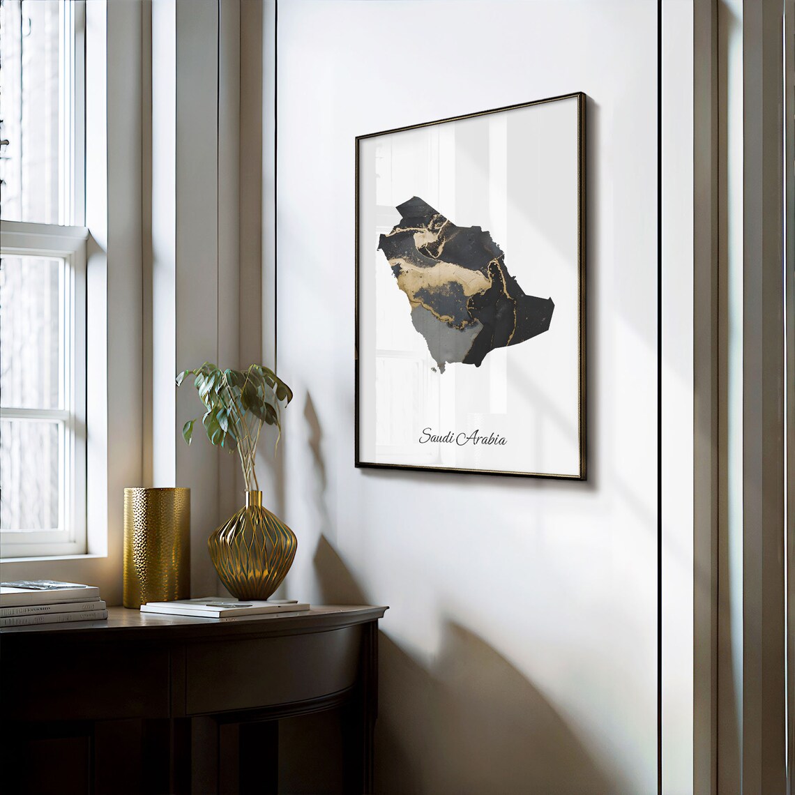 Saudi Arabia Black and Gold Marble Country Map Elegant Minimalist Poster - Image 3