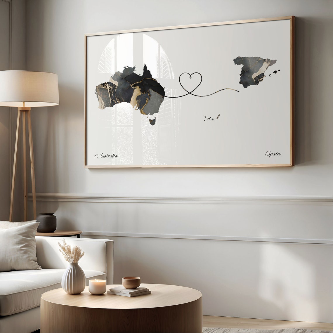 Australia Spain Marble Two Countries Heart Connection Art Poster - Image 2