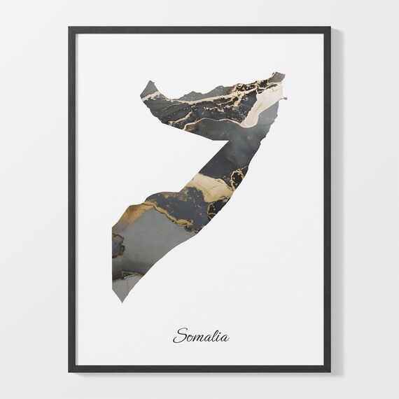 Somalia Elegant Country Map Black Gold Marble Minimalist Poster