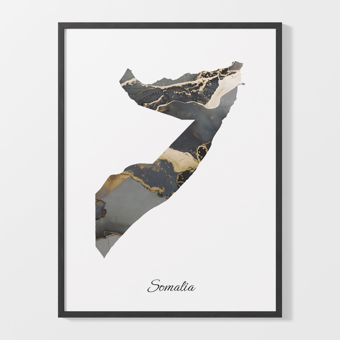Somalia Elegant Country Map Black Gold Marble Minimalist Poster