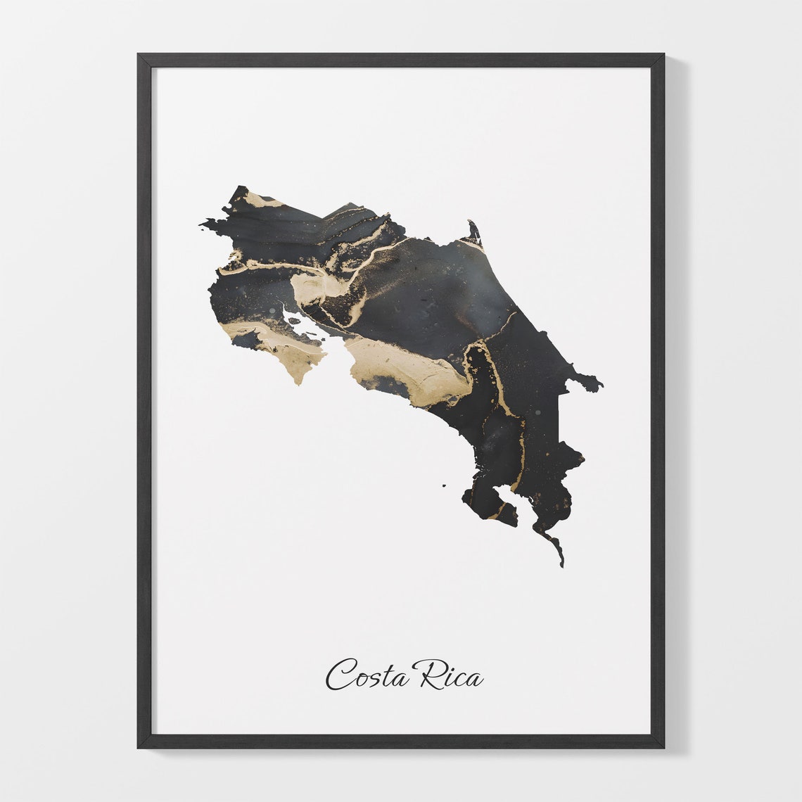 Elegant Costa Rica Black and Gold Marble Country Map Poster for Home