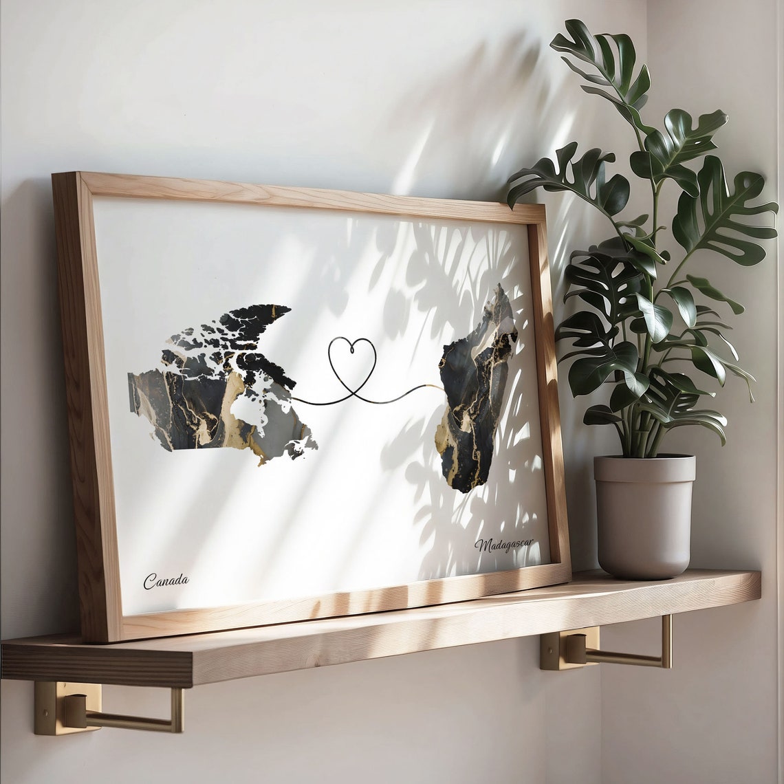 Canada Madagascar Black Gold Marble Map Art Heart Connection Poster - Image 3