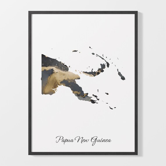 Papua New Guinea Black And Gold Marble Map Minimalist Art Poster
