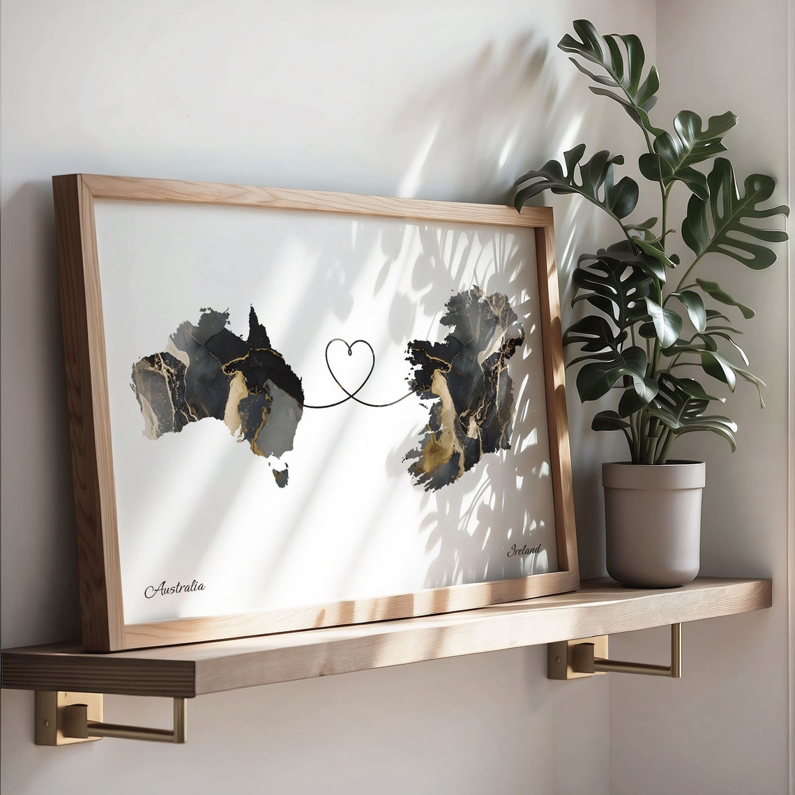 Australia and Ireland Two Countries Black Gold Marble Map Poster - Image 3