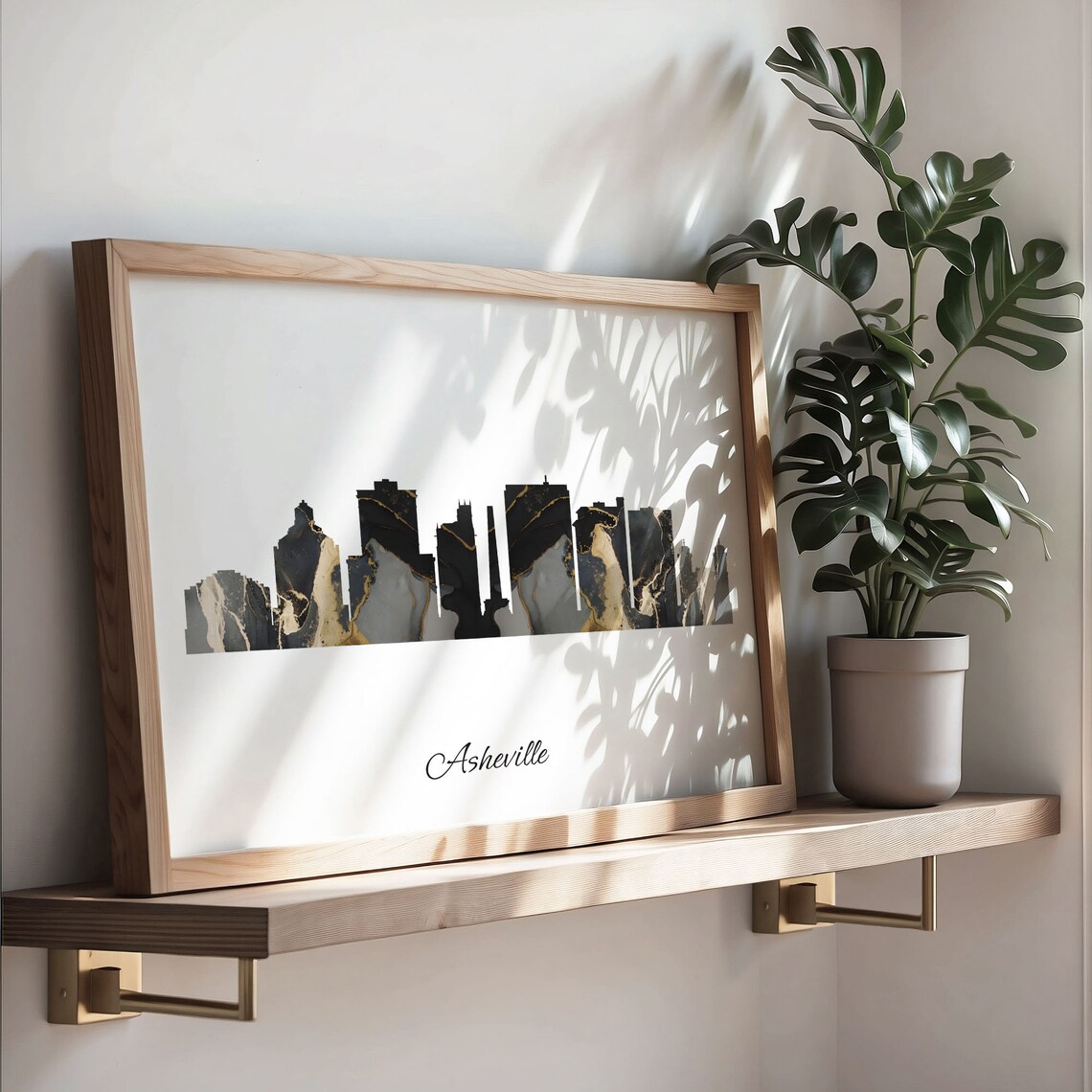 Asheville North Carolina Black Gold Marble Skyline Silhouette Poster - Image 3