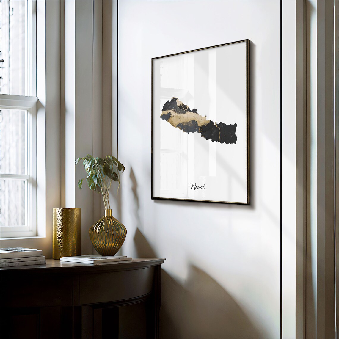 Nepal Modern Black Gold Marble Country Map Office Wall Decor Art Poster - Image 3