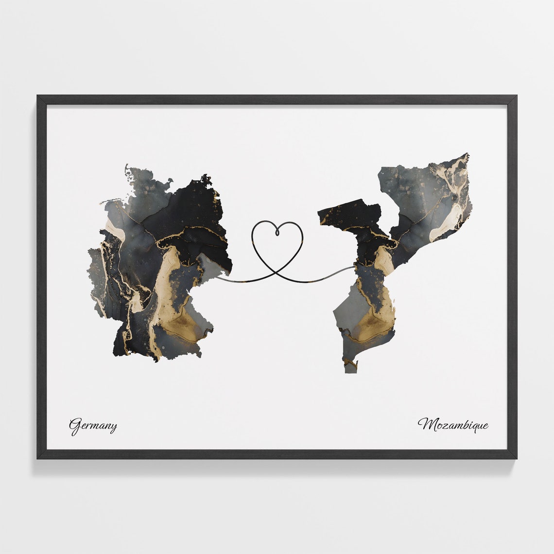 Germany and Mozambique Marble Heart Map Long Distance Love Poster