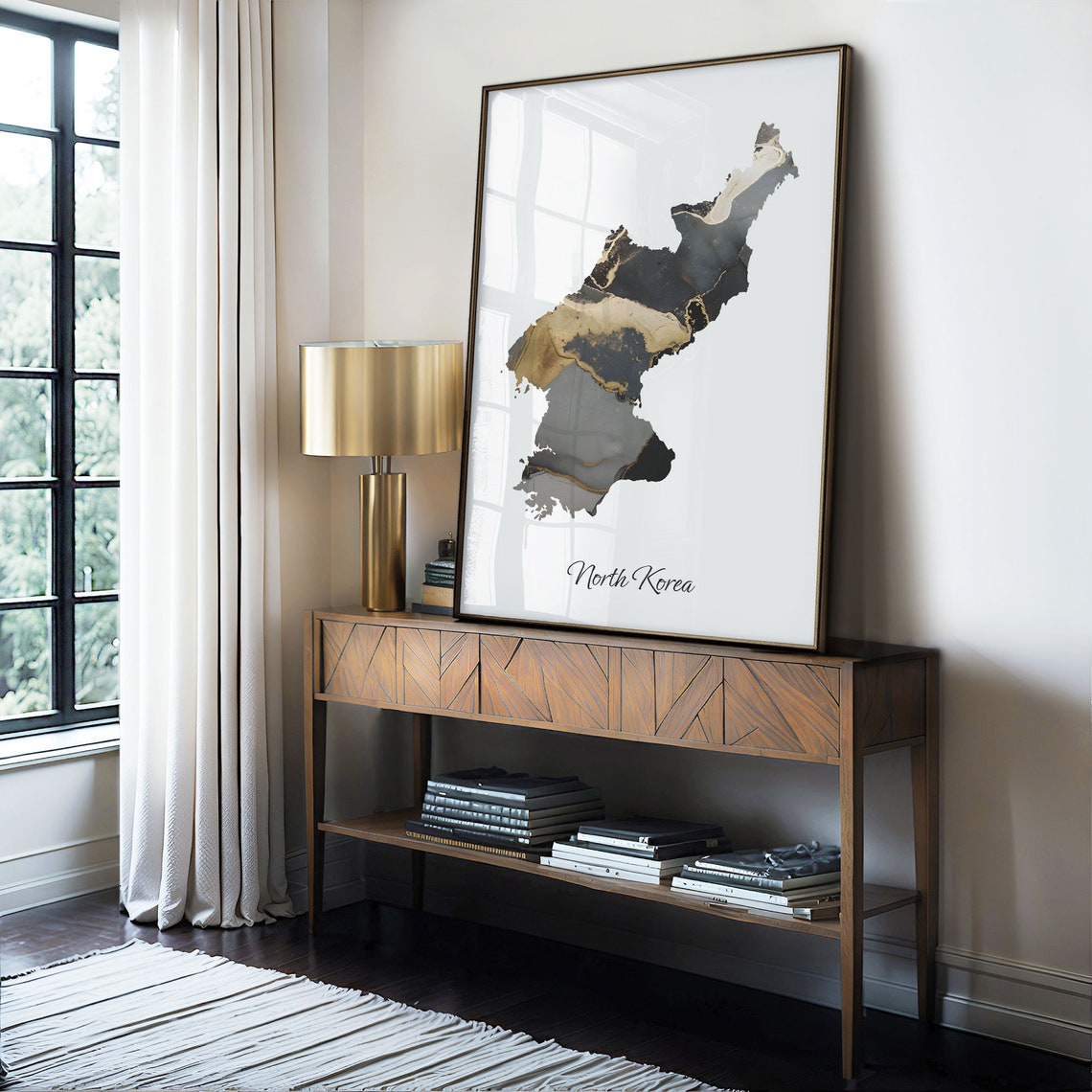 North Korea Elegant Black Gold Marble Map Home Decor Art Poster - Image 4