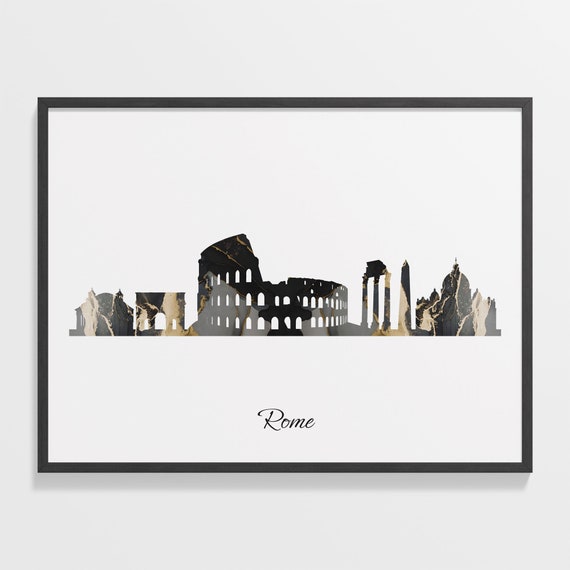 Rome Skyline Travel Poster, Marble Cityscape