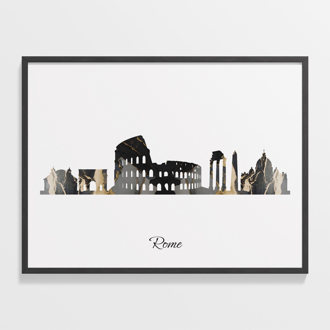 Rome Skyline Travel Poster, Marble Cityscape