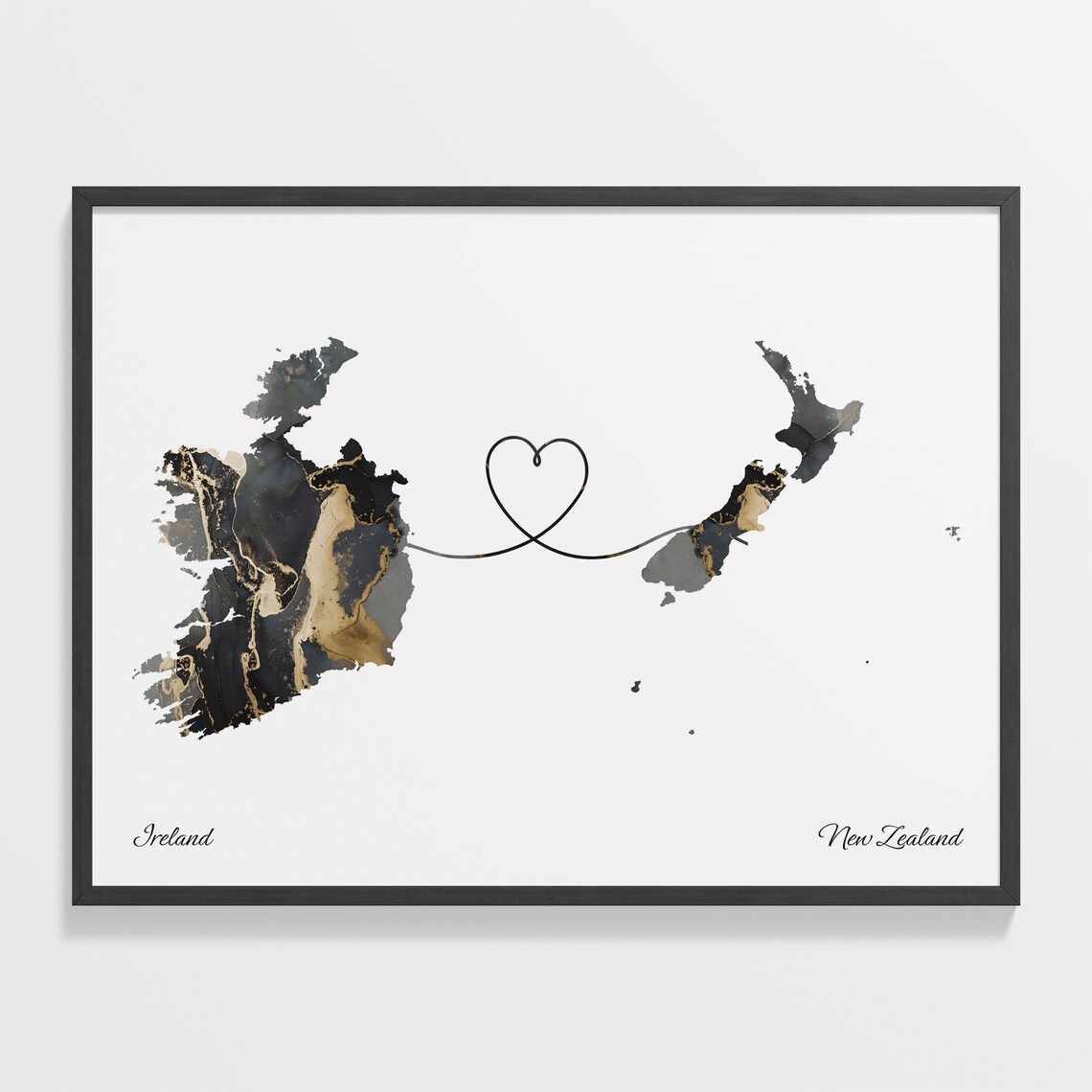 Ireland To New Zealand Map Poster, Travel Art