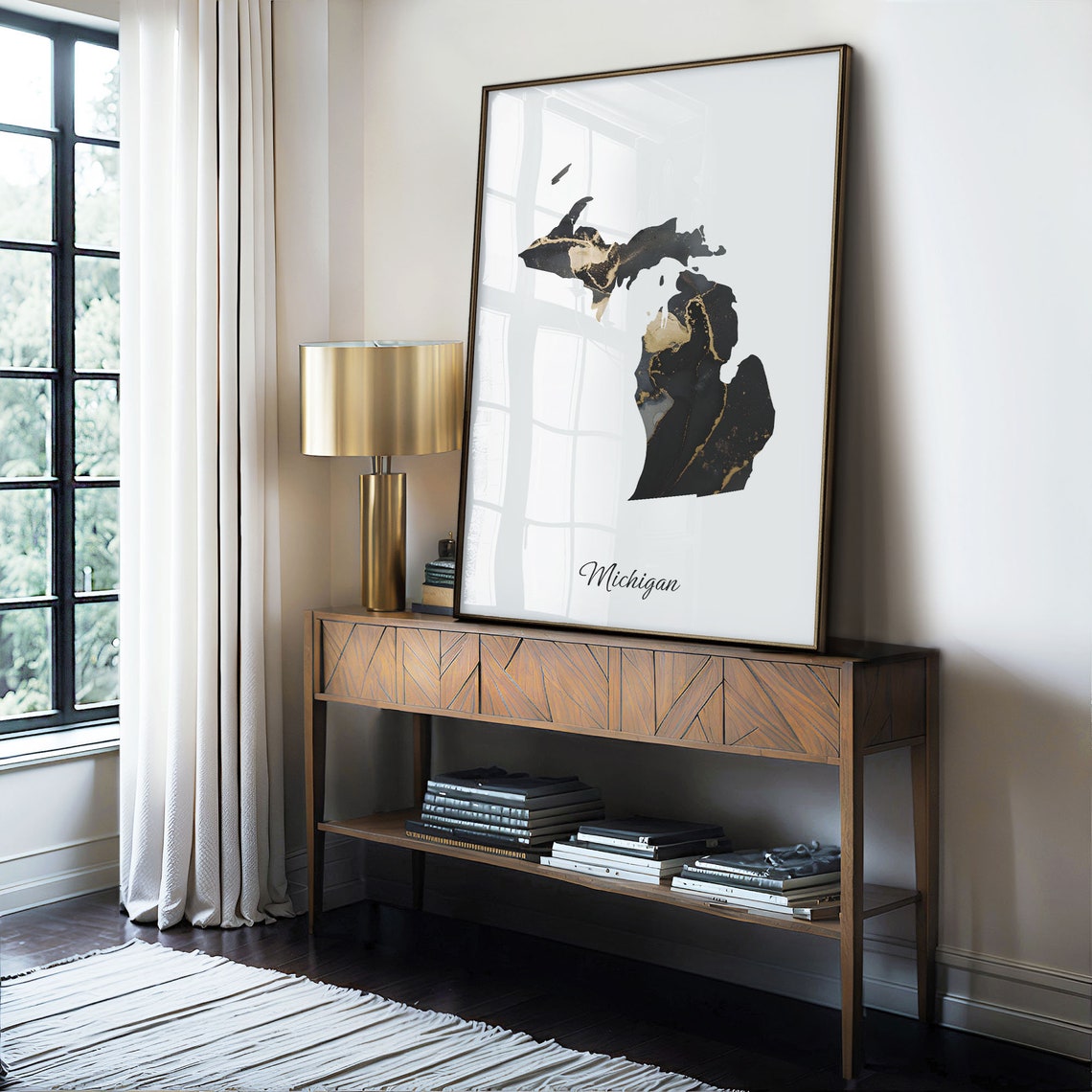 Michigan State Map Black Gold Marble Elegant Wall Decor Poster - Image 4