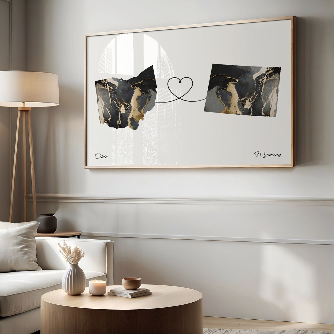 Ohio Wyoming Long Distance Love Black Gold Marble Map Poster - Image 2
