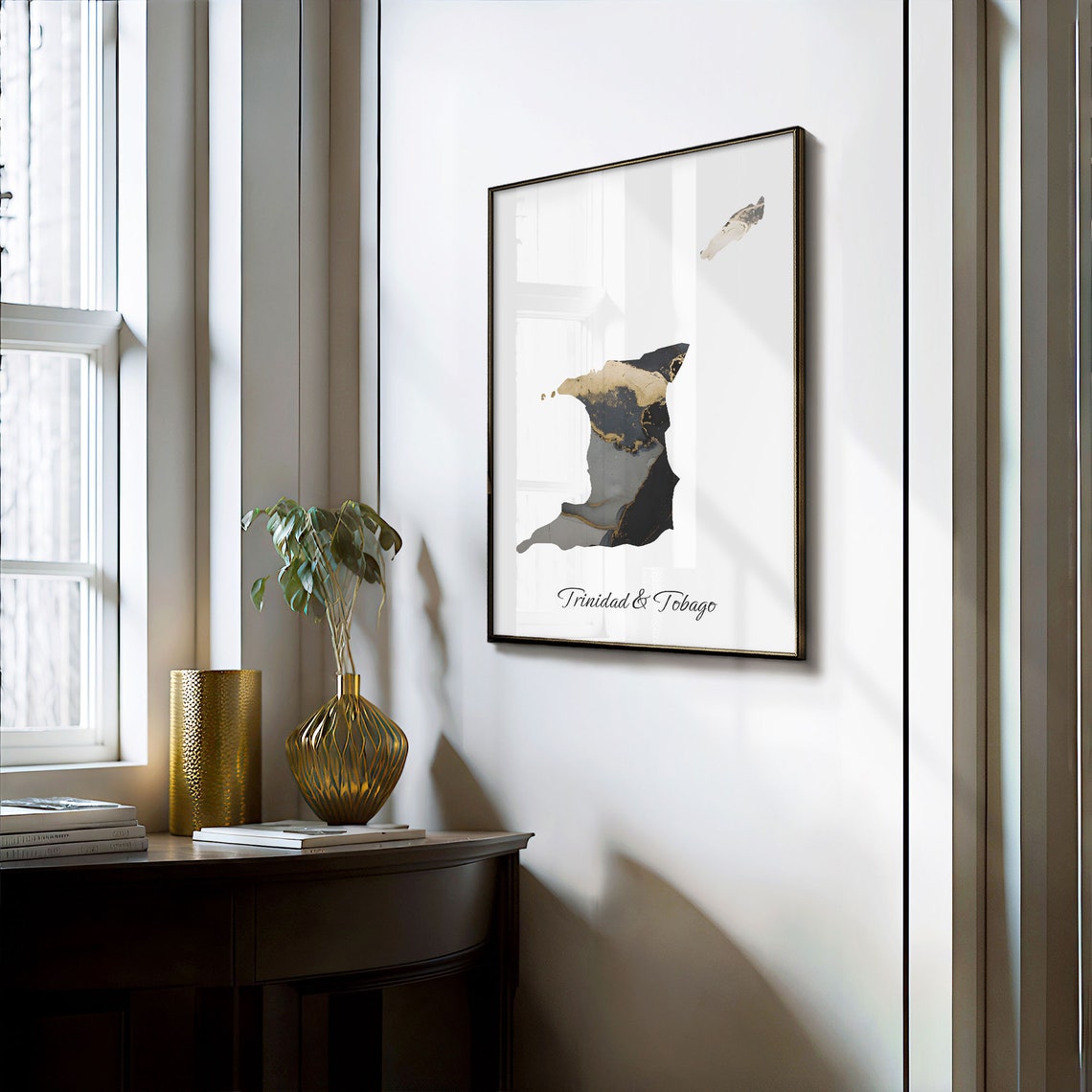 Trinidad And Tobago Map Black Gold Marble Elegant Art Poster - Image 3