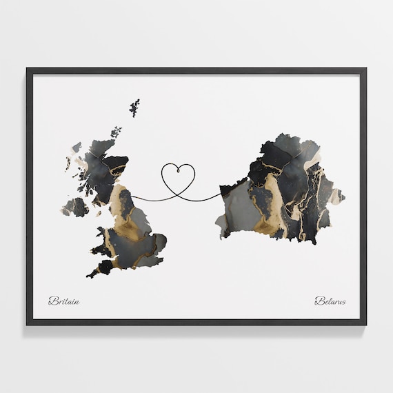 Britain Belarus Heart Marble Map Couple Long Distance Poster