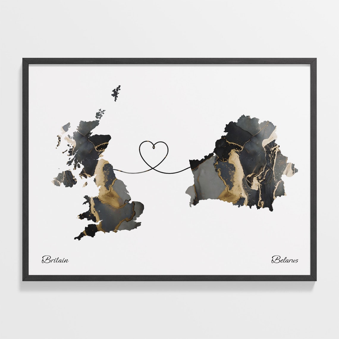 Britain Belarus Heart Marble Map Couple Long Distance Poster