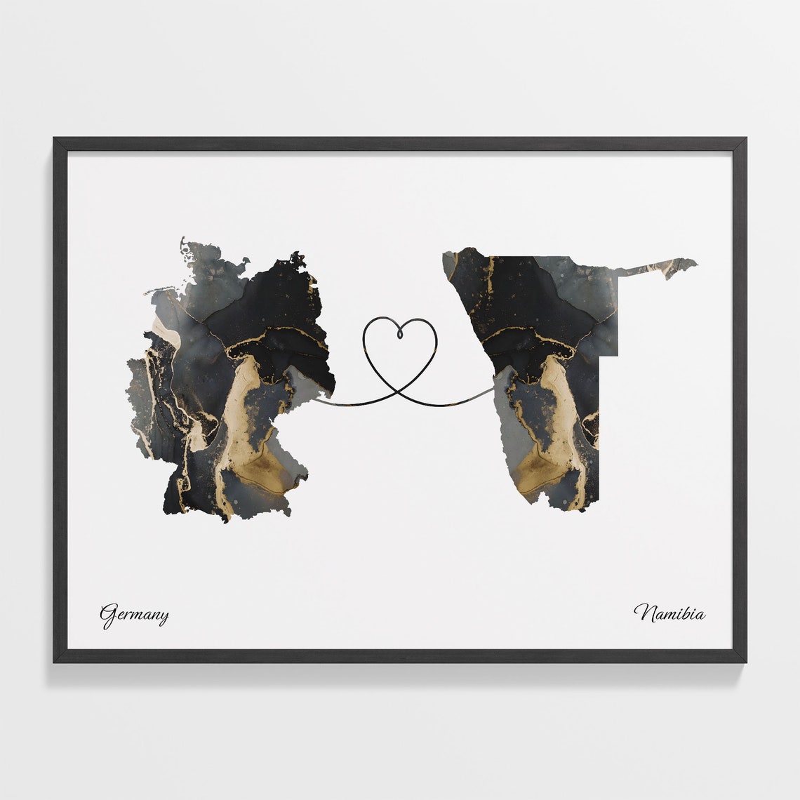 Germany and Namibia Black and Gold Marble Two Countries Map Poster