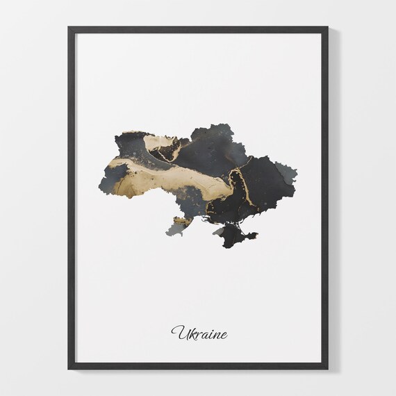 Ukraine Black And Gold Marble Map Minimalist Elegant Art Poster