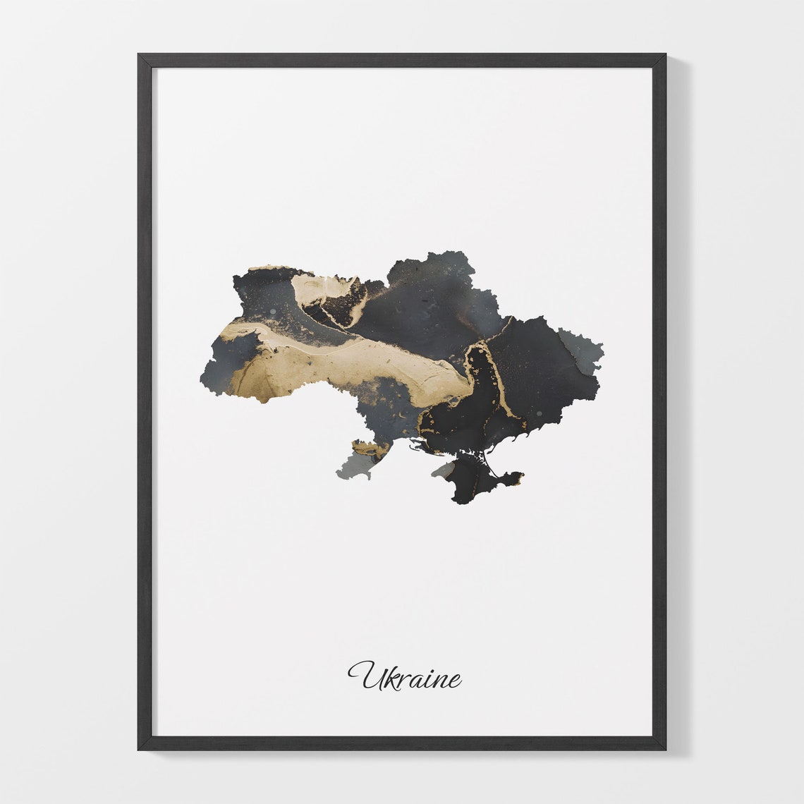 Ukraine Black And Gold Marble Map Minimalist Elegant Art Poster