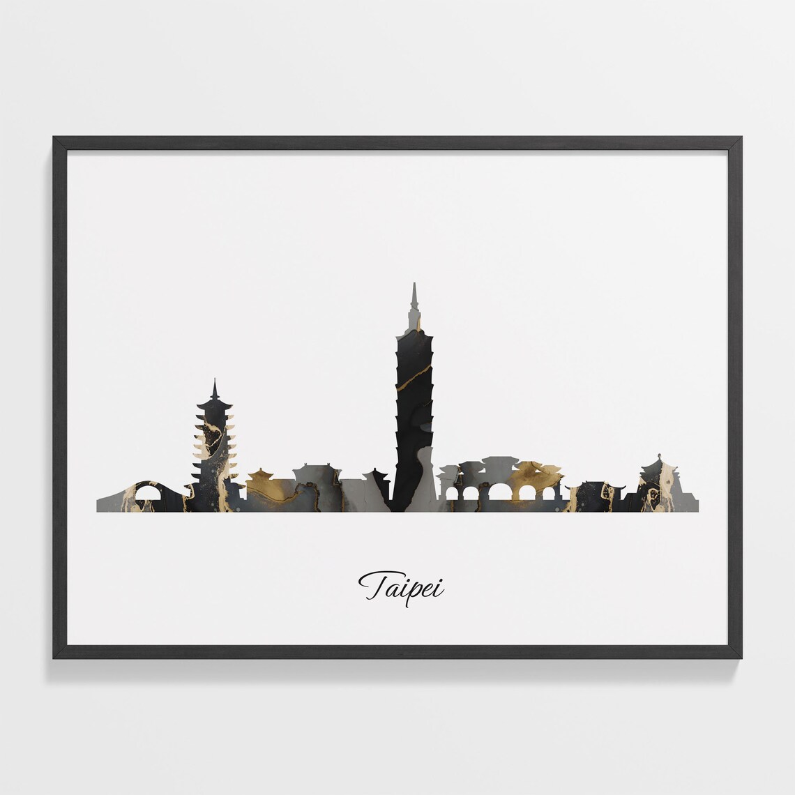 Taipei Taiwan Marble Skyline Black Gold Minimalist Cityscape Poster