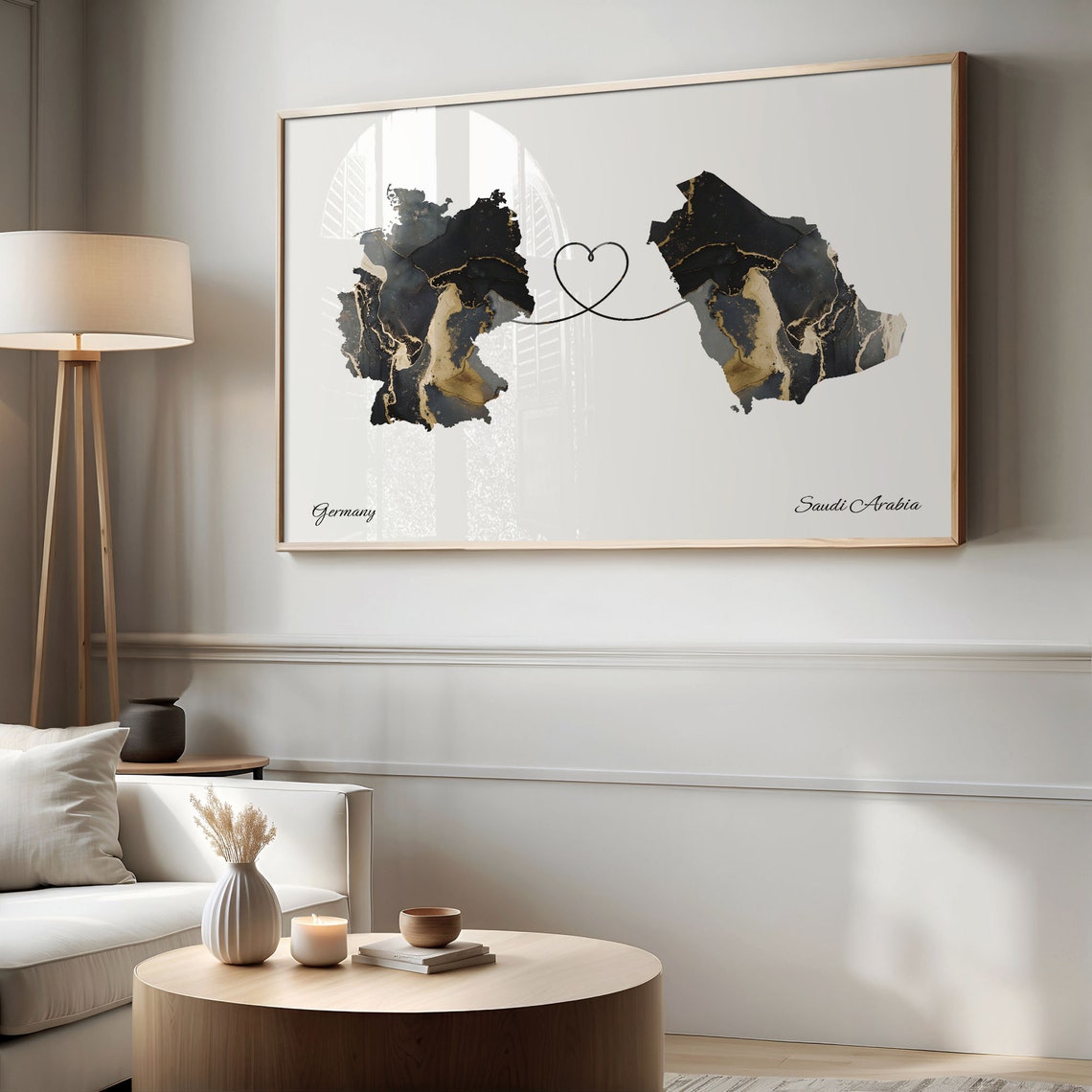 Germany Saudi Arabia Heart Marble Map Couple Long Distance Poster - Image 2