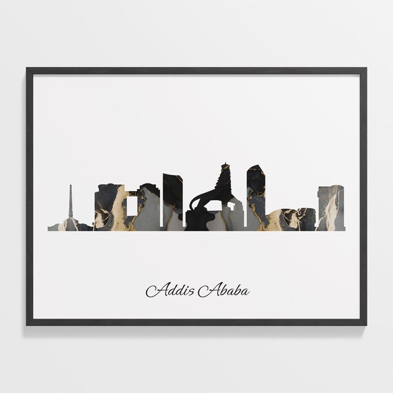Addis Ababa Ethiopia Black Gold Marble Skyline Silhouette Cityscape Poster