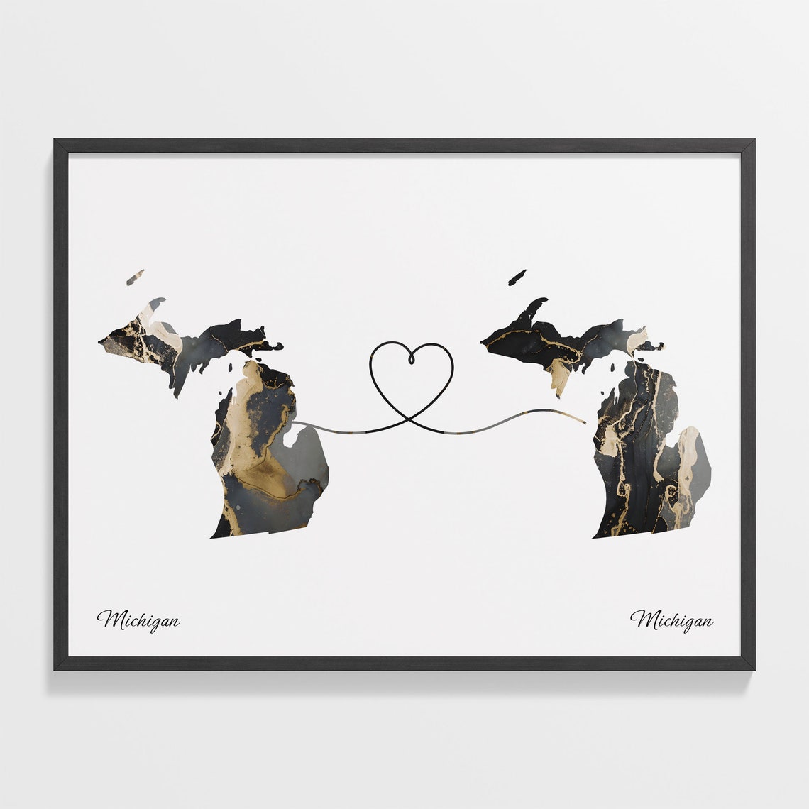 Michigan Double Black Marble State Map Home Sweet Home Poster