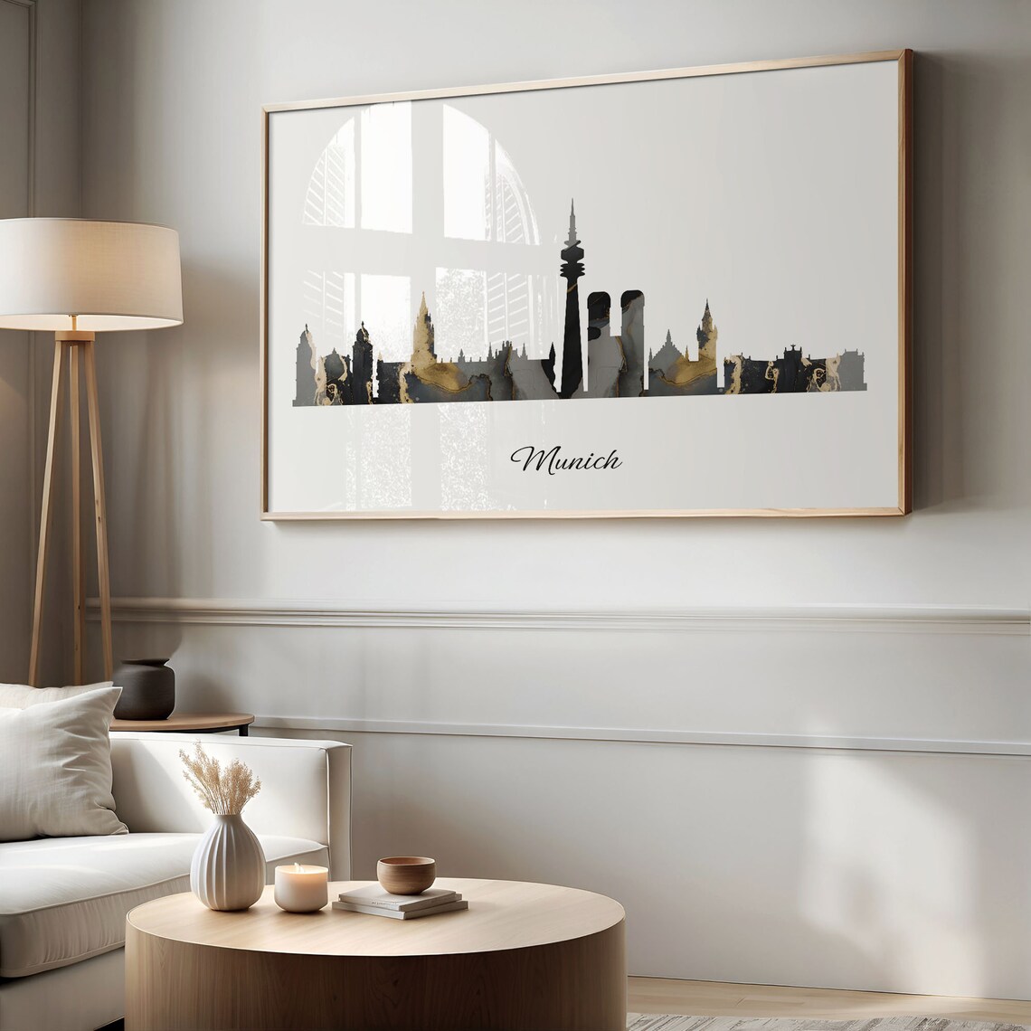 Munich Skyline Minimalist Black Gold Marble Cityscape Art Poster - Image 2