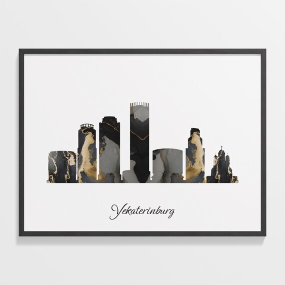 Yekaterinburg Skyline Black and Gold Marble Cityscape Art Poster