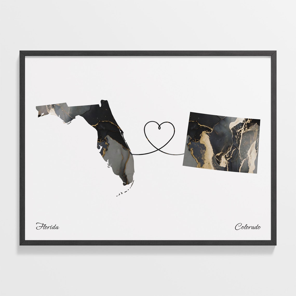 Florida Colorado Marble Two Countries Heart Connection Art Poster
