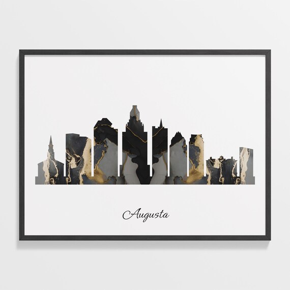 Augusta Black Marble Skyline Silhouette Poster Modern Cityscape Art